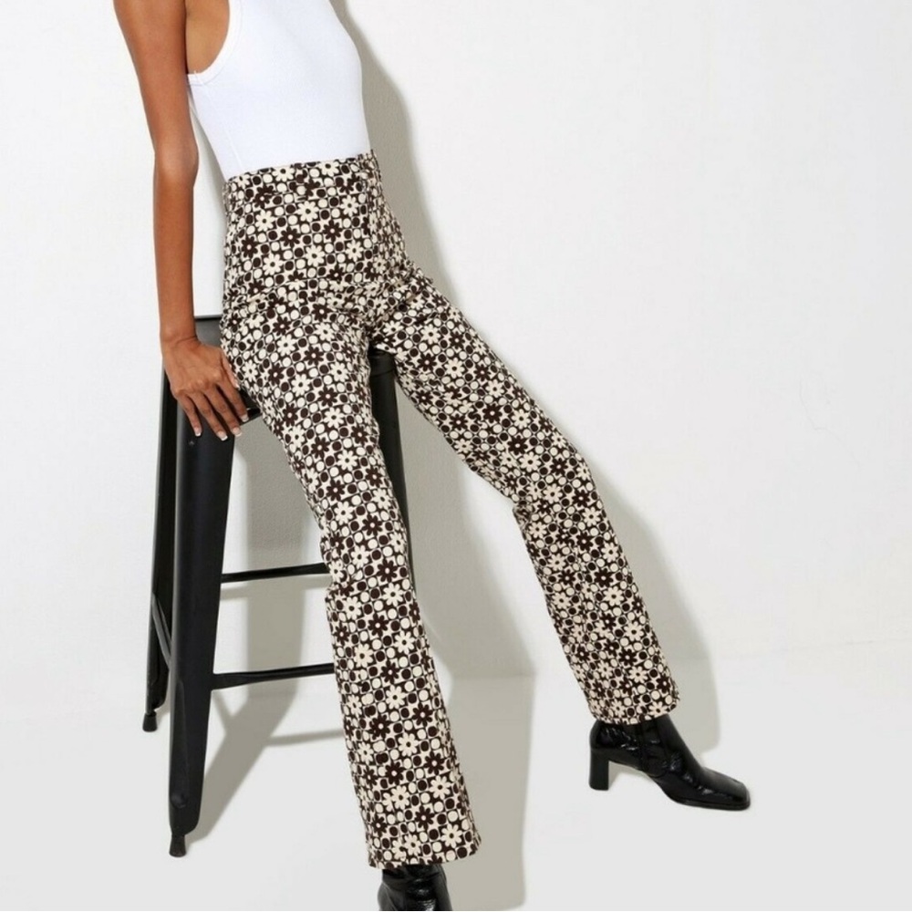 Motel Rocks Zoven Trouser Patchwork Daisy Brown 70’s Flare Bell Bottom Medium